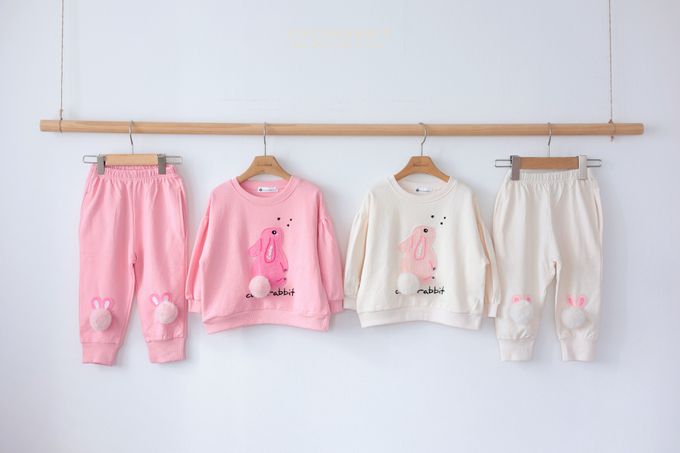 韓國 Coco rabbit - 毛圈兔兔印圓領長袖上衣-粉