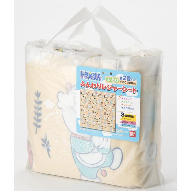 日本代購 - 3層構造防水野餐墊(附收納袋)(4-5人)-哆拉A夢-米黃 (180x180cm)