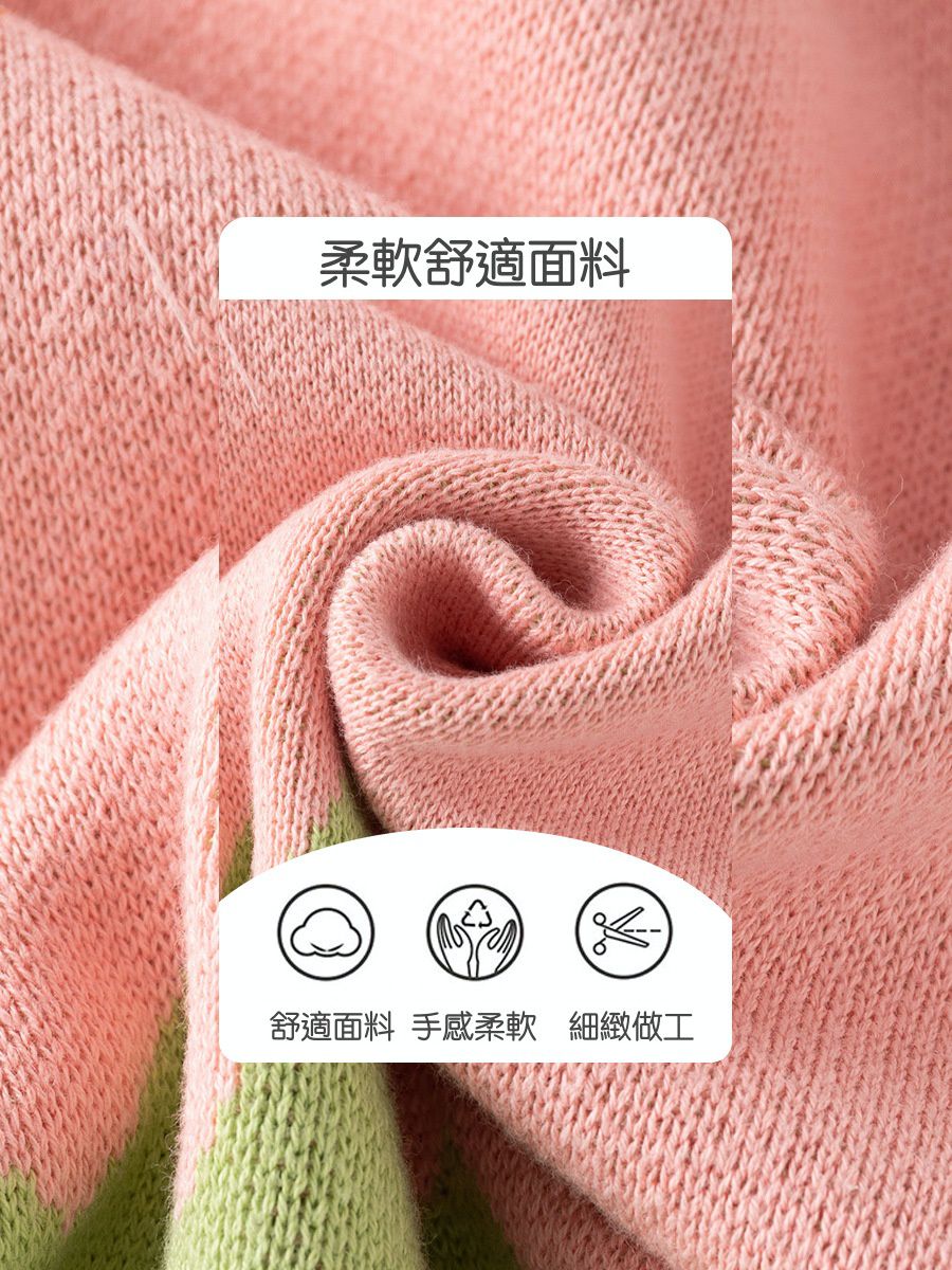 純棉圓領針織排釦外套-花花世界-粉色