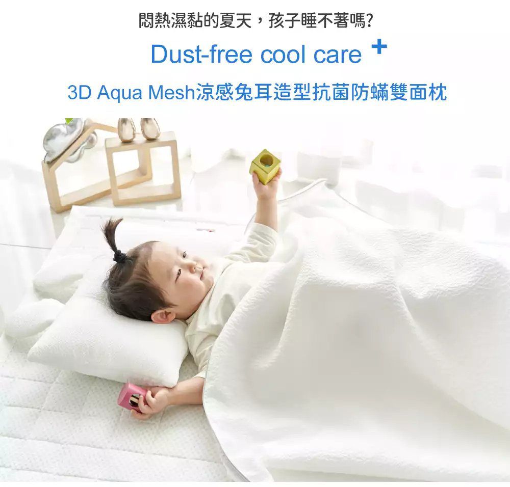 韓國 Hello HiZoo - 3D Aqua Mesh涼感兔耳造型抗菌防蟎雙面枕 (30x50cm)