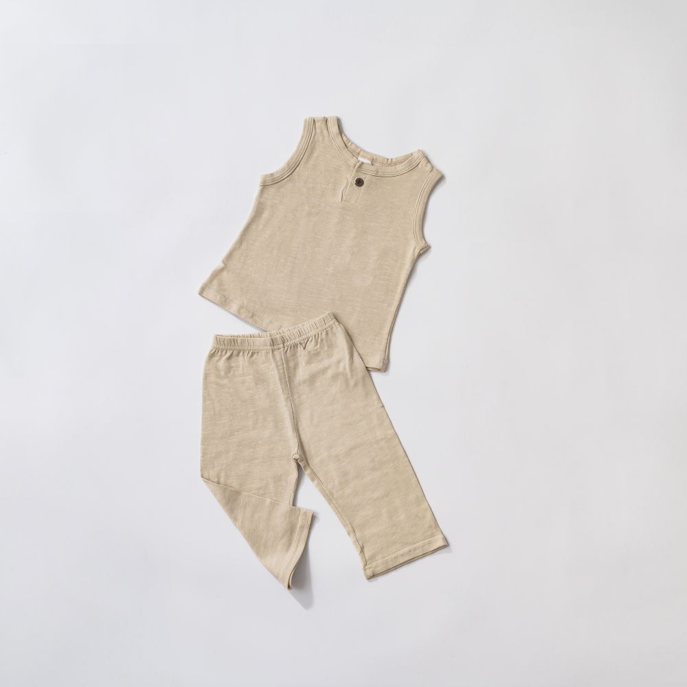 棉甜背心短褲套裝-淡奶茶