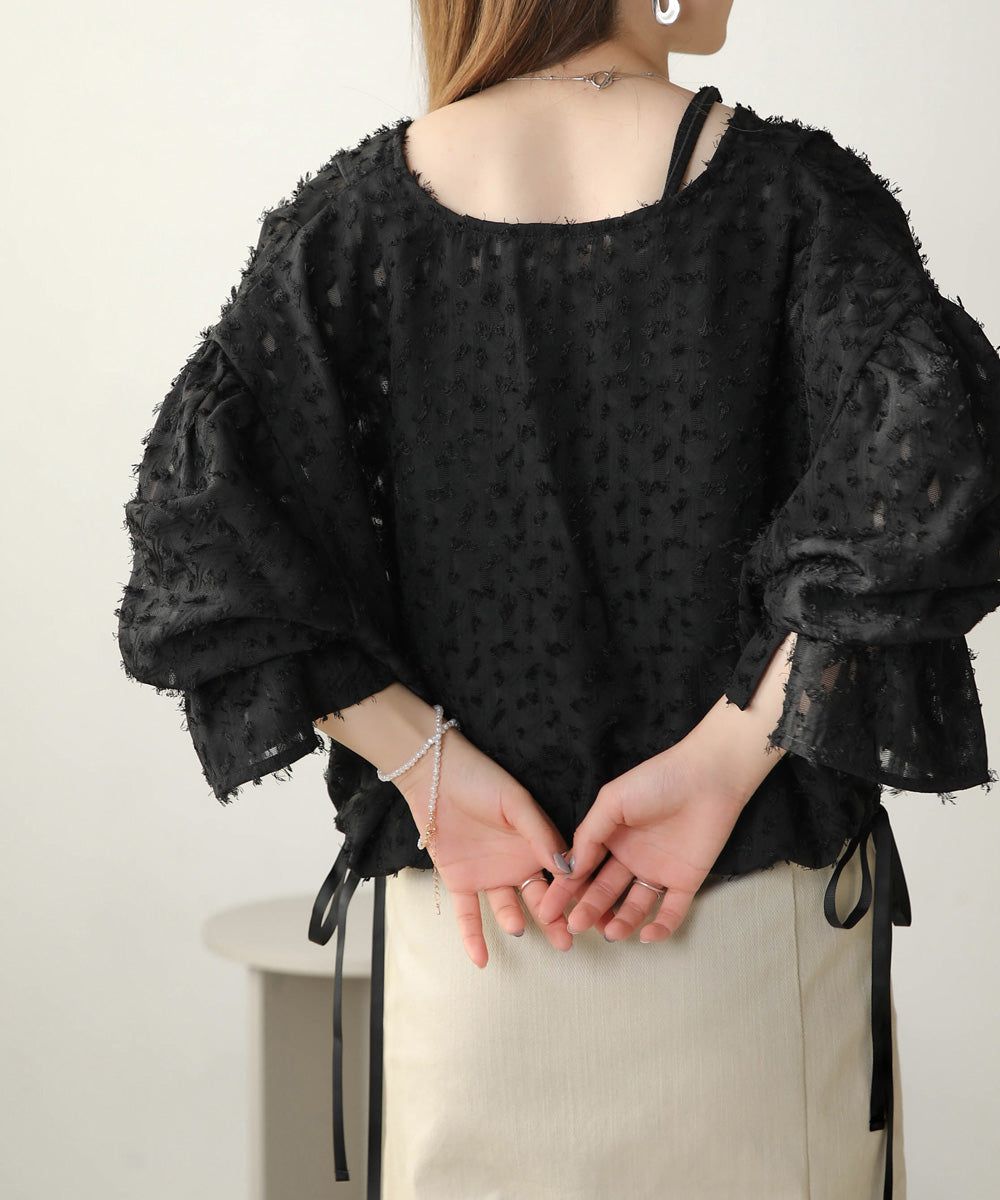 日本 Bab - 2WAY透感抽鬚糖果袖上衣-淺粉