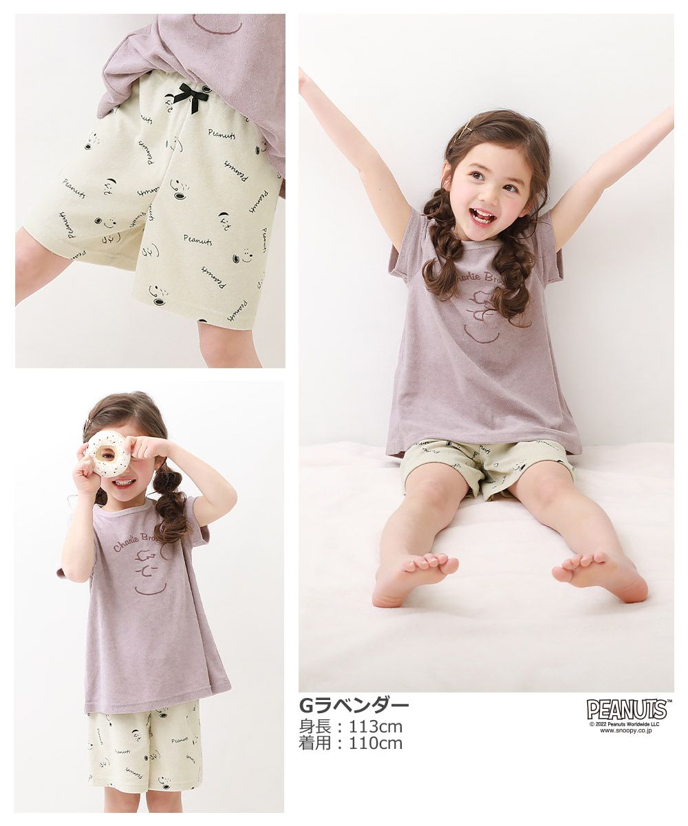 日本 devirock - 透氣涼爽短袖家居服/睡衣-貪吃史努比-杏-女孩