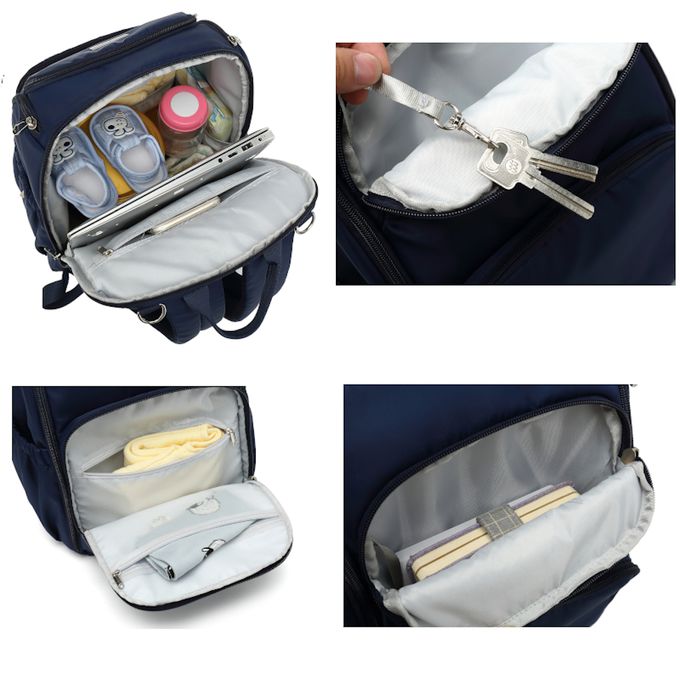 Heine 海恩 - WIN-221 素面尼龍包 流行後背包 媽媽包 待產包 育兒包 防盜防潑水包包(月子禮物)-藏藍色