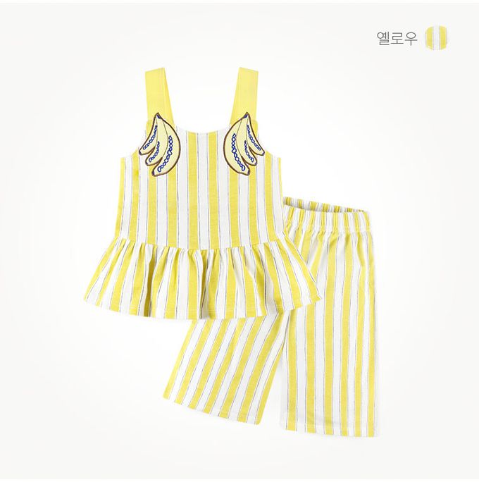 韓國 milk mile - 香蕉刺繡直紋背心套裝-黃X白