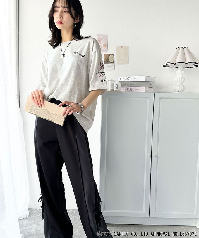 日本 Classical Elf - 三麗鷗聯名刺繡印花短袖T恤-炭灰