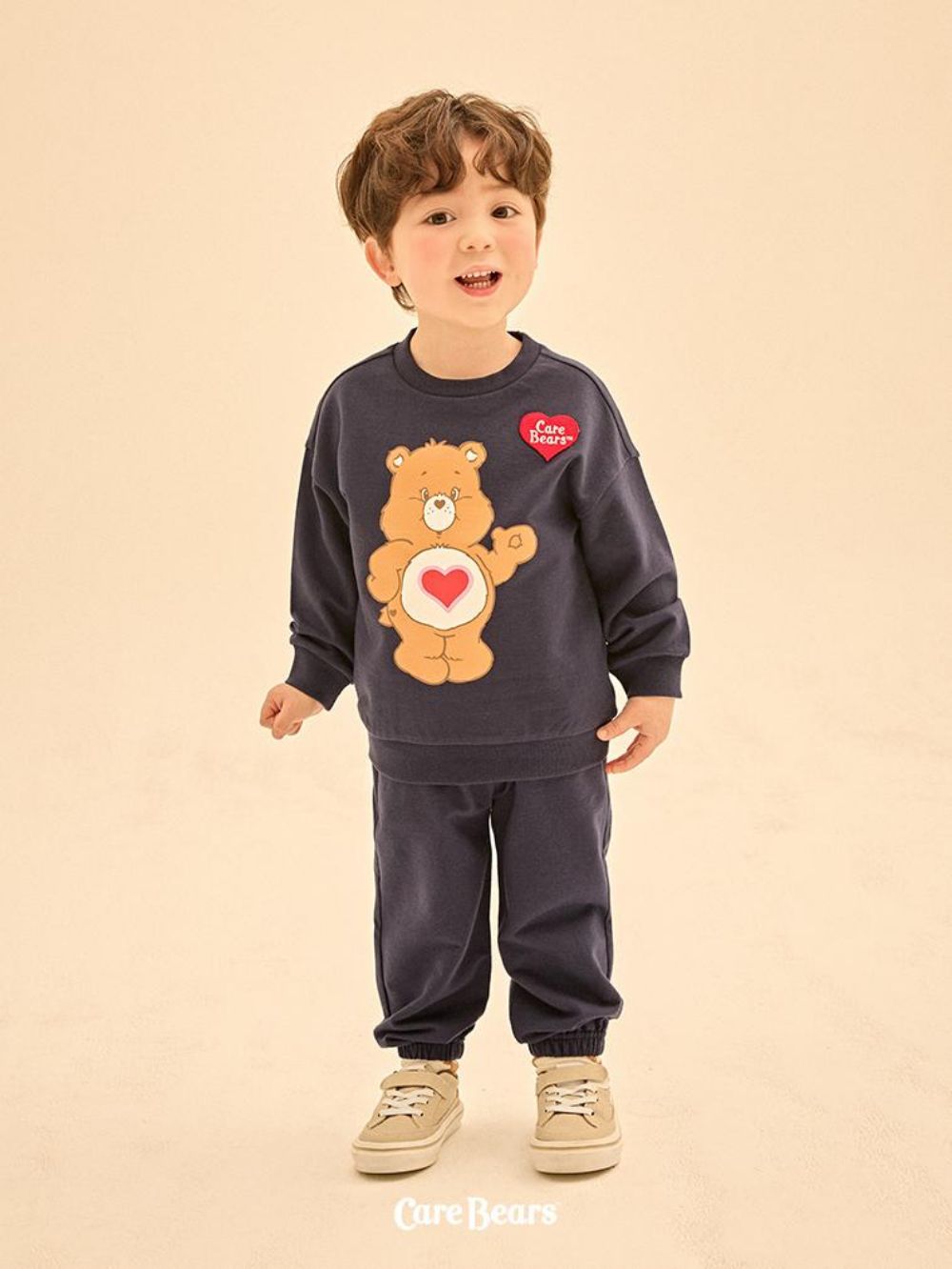 聯名款哈囉愛心熊長袖套裝-海軍藍