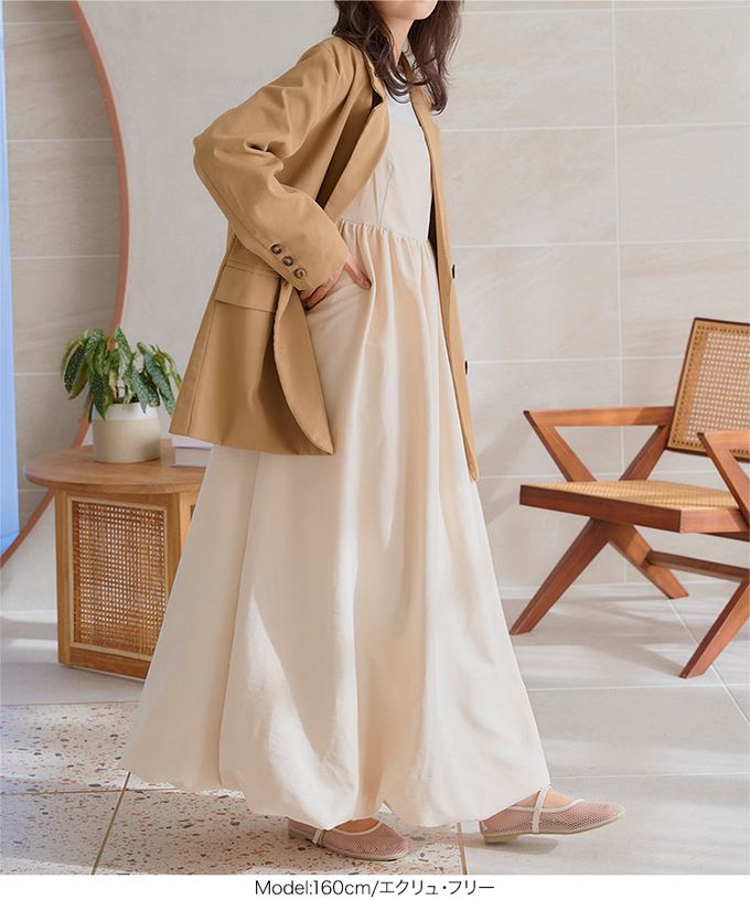 日本 Kobe Lettuce - 蝴蝶結肩甜美氣球下擺吊帶洋裝-膚杏