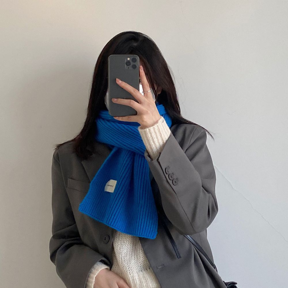 編媽精選 - 百搭直條紋針織圍巾-藍色 (25x170cm)