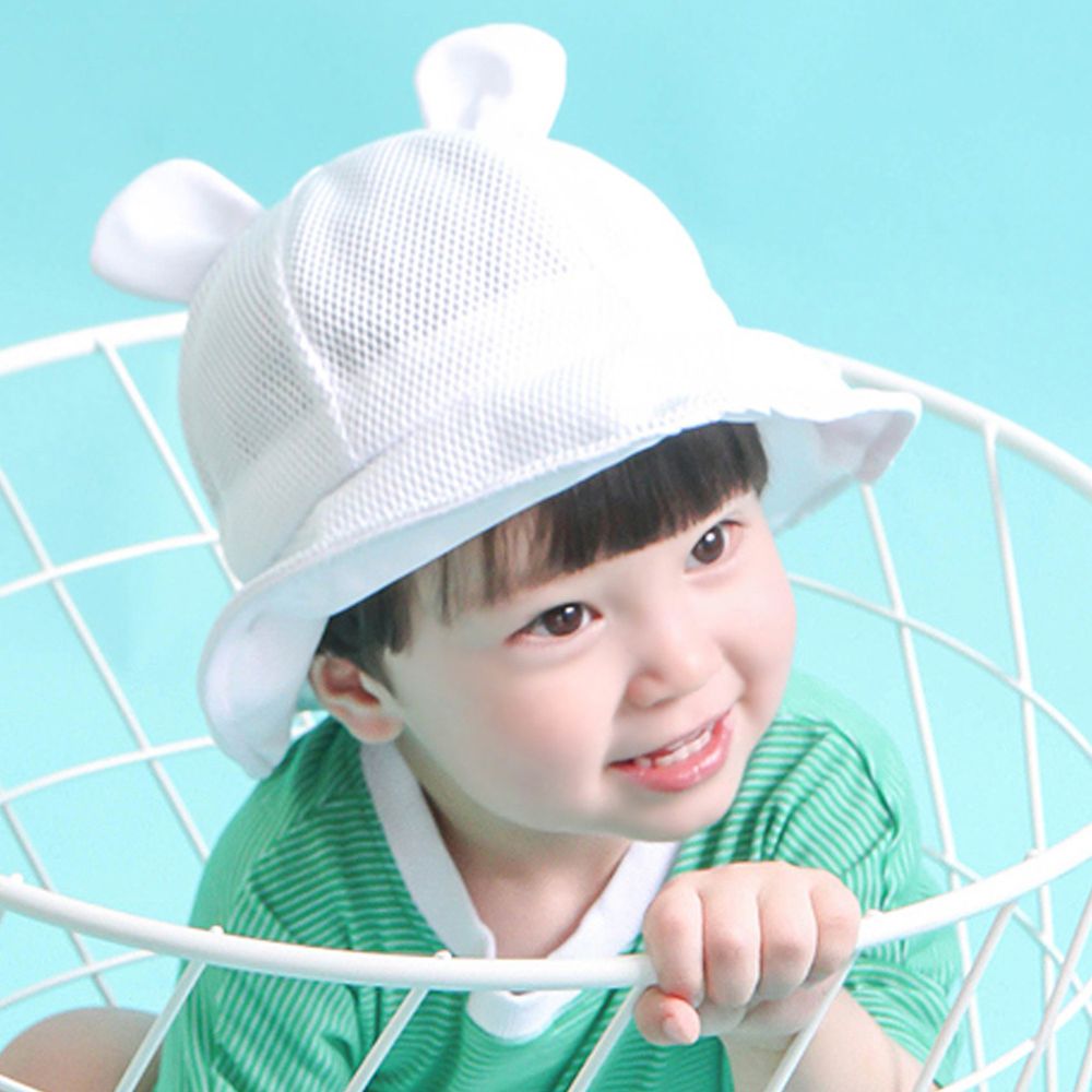 韓國 Babyblee - 小耳朵網格透氣遮陽帽-白 (頭圍：46-50cm)