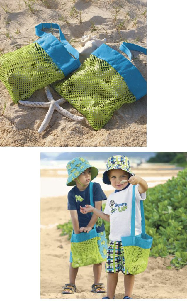 Vanibaby - 沙灘玩具收納網袋 大小各1入 -送恐龍模具4件組