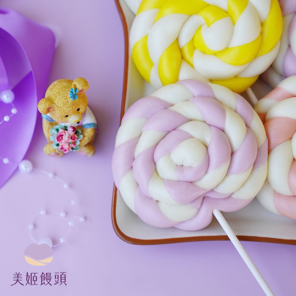 美姬饅頭 - 彩虹棒棒糖鮮乳造型饅頭-6入-50g±5g/顆