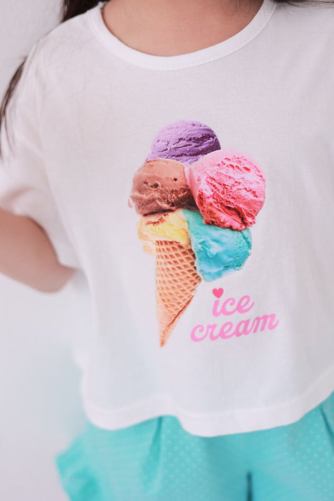 韓國 Dalla - 繽紛甜筒印短袖上衣-珊瑚橘