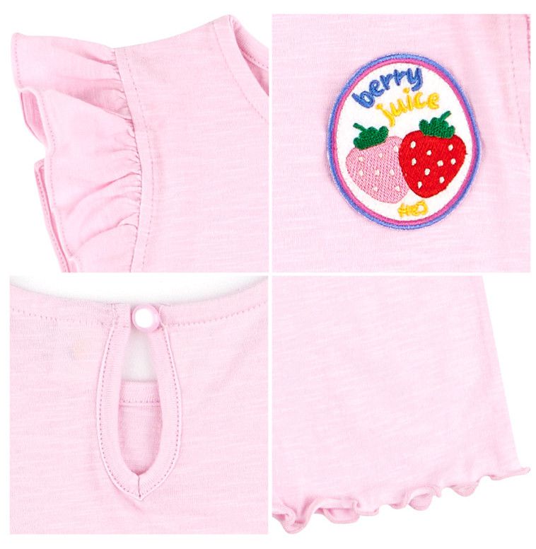 韓國 HEJMINI - 荷葉袖草莓徽章套裝-粉紅