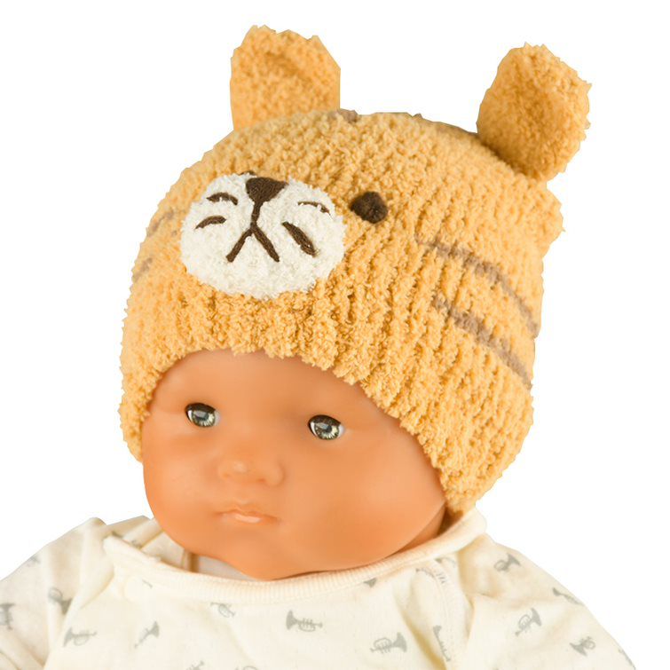 akachan honpo - 毛茸茸針織帽-老虎-芥末黃色