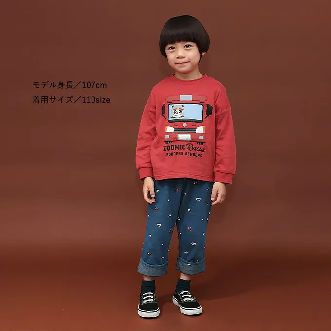 日本 ZOOLAND - 熊熊救援隊 車車印花長袖上衣-消防車-紅