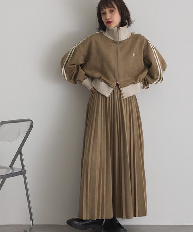 日本 ELENCARE DUE - 麂皮短絨休閒配色運動風夾克-卡其棕