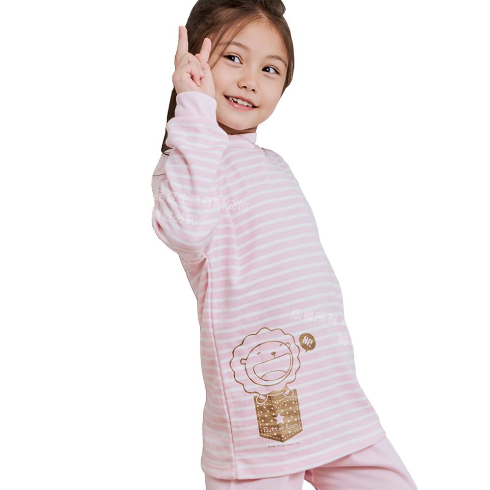 GIAT - 奶油獅保暖長袖上衣-立領-粉色條紋