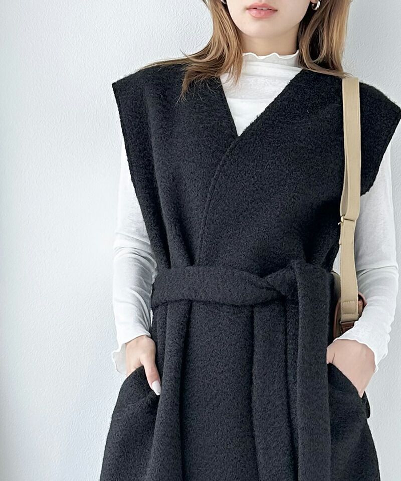 日本 Classical Elf - 前後2way短毛附綁帶背心洋裝-灰