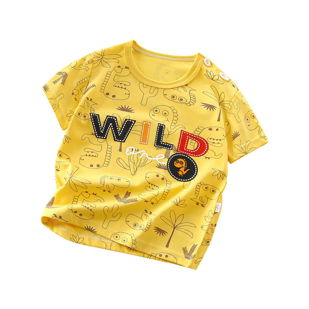 兒童短袖上衣 圓領肩扣寶寶短袖上衣 春夏童裝 透氣短袖上衣-字母龍