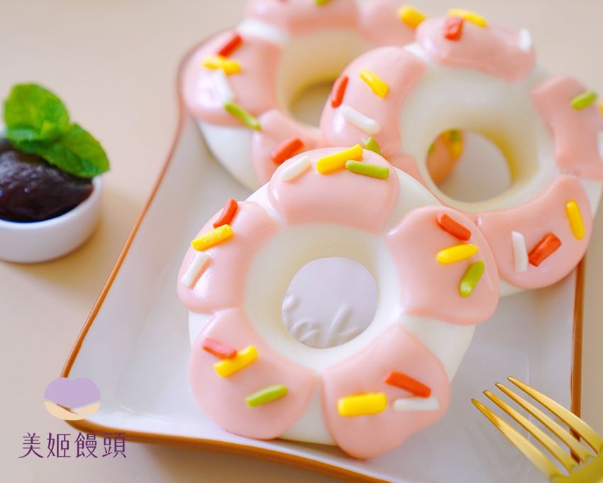 美姬饅頭 - 草莓甜甜圈鮮乳造型饅頭-6入-40g/顆