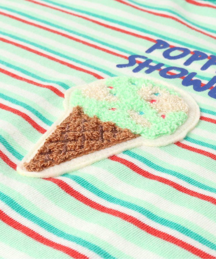 日本 BREEZE - 31冰淇淋聯名 條紋短袖上衣-甜筒刺繡-黑白