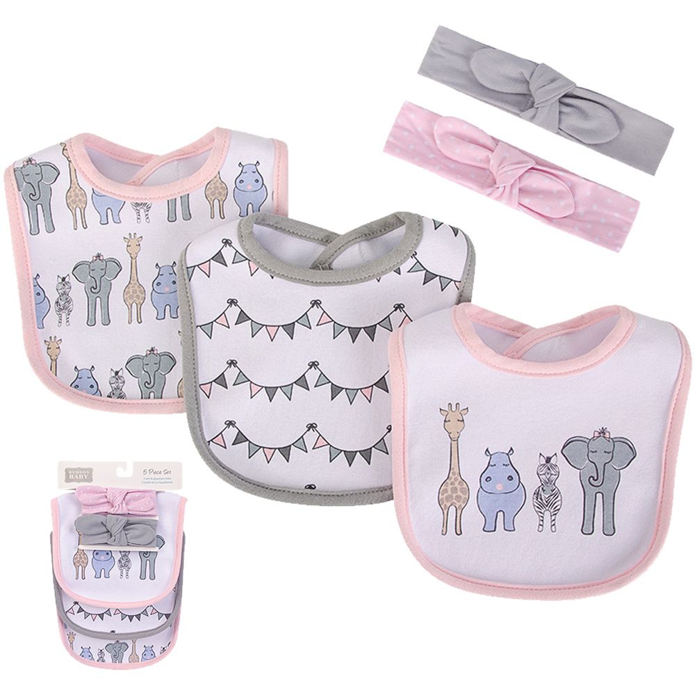 美國 Luvable Friends - 甜蜜寶貝嬰幼兒吸水口水巾圍兜與髮帶組-童趣動物園