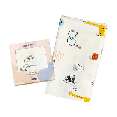 JOYNA - 多功能棉紗蓋被 薄款嬰兒被 純棉透氣包巾 嬰兒床床單-彩虹熊貓 (125*125cm)
