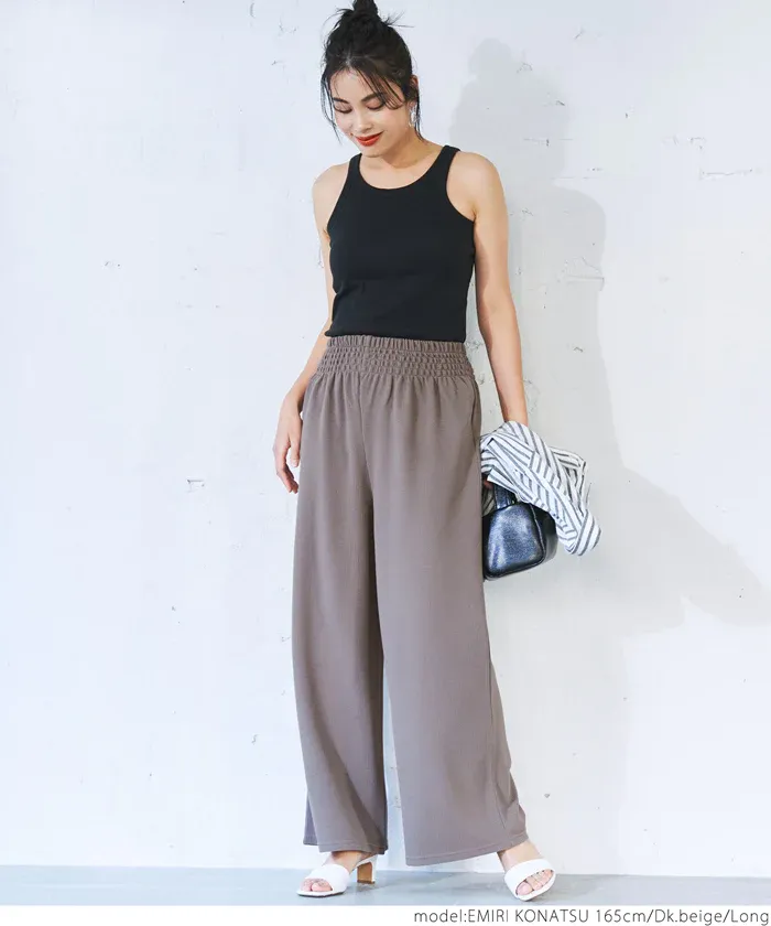 日本 COCA - 速乾彈性 垂墜感修身寬褲-灰棕
