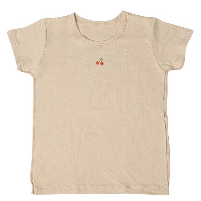 akachan honpo - 短袖圓領上衣2件組蓬鬆棉-櫻桃&點點-咖啡色