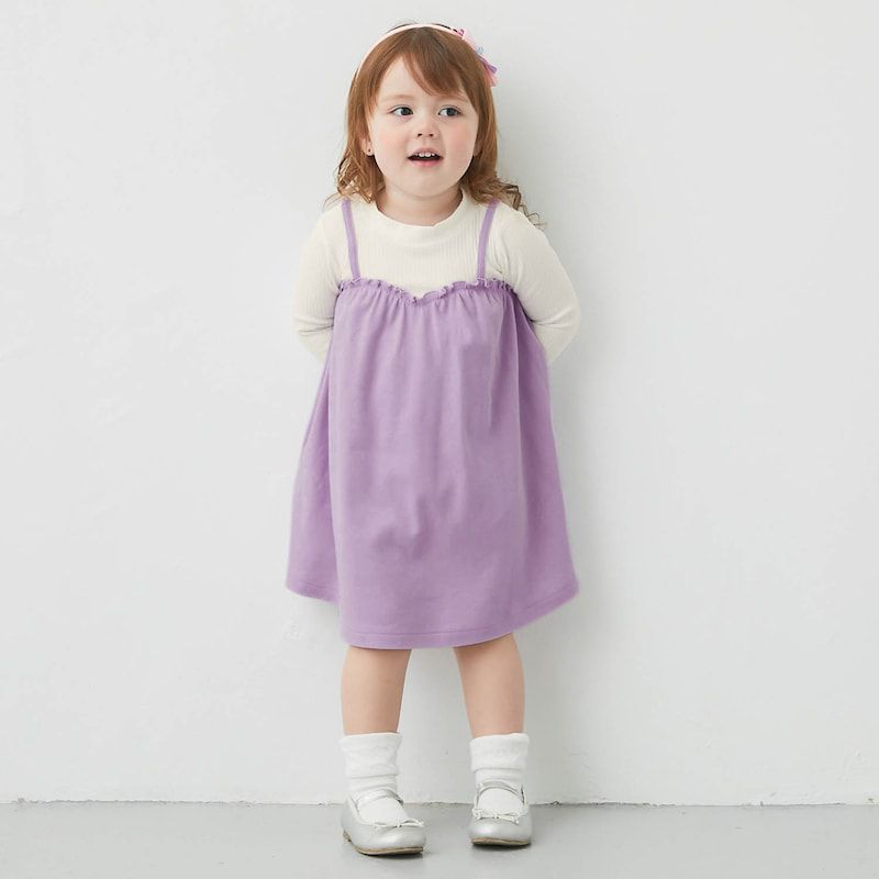 日本千趣會 - GITA 假二件細肩帶純棉長袖洋裝-黑水藍