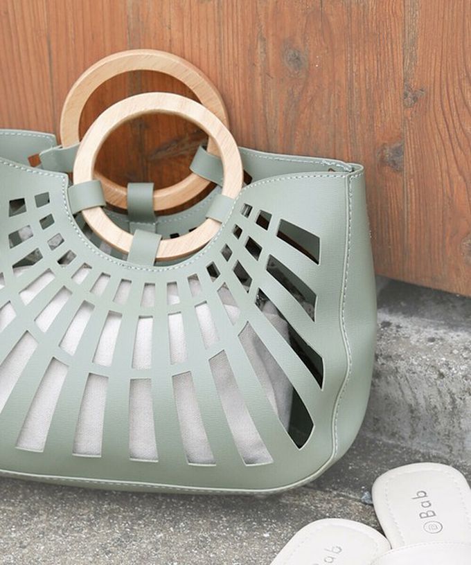 日本 Bab - 2way夏日竹柄鏤空手提/側背包-白