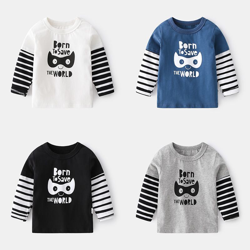 WELLKIDS - 圓領棉質假兩件長袖上衣-怪盜俠客-藍色