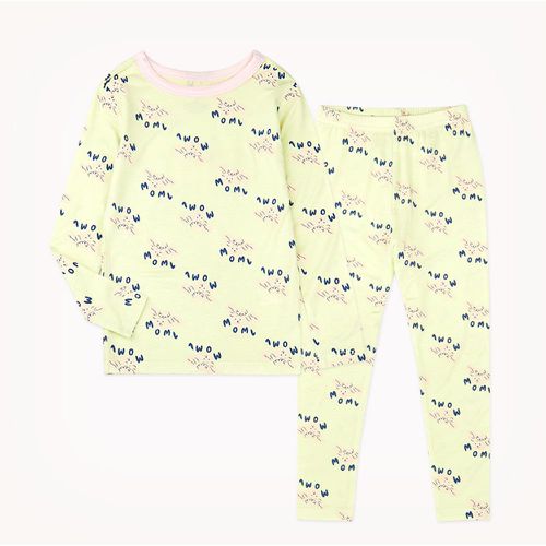 韓國 mollimelli FRIENDS - 莫代爾彈性長袖家居服/睡衣-品牌標誌-檸檬黃綠