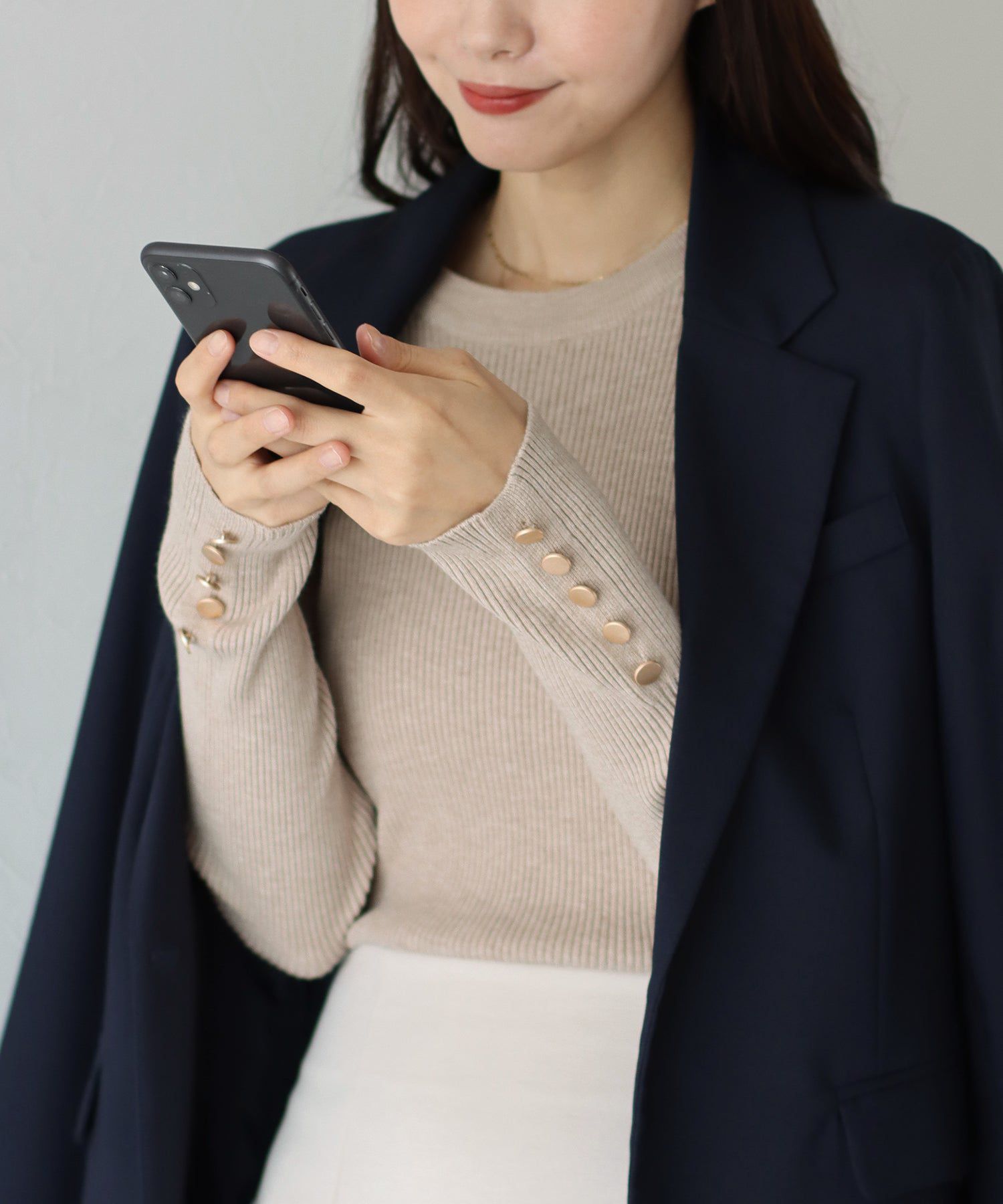 日本 BLUE EAST - 時尚金釦羅紋針織上衣-墨綠