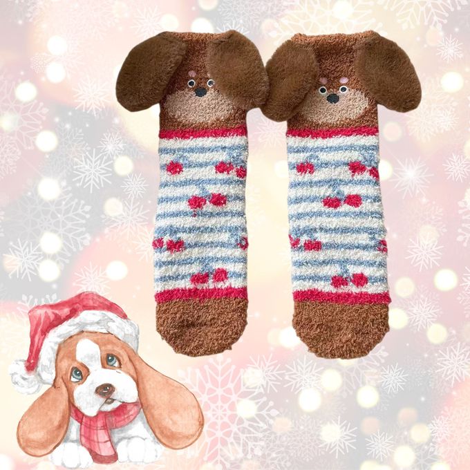 長耳狗珊瑚絨室內襪
