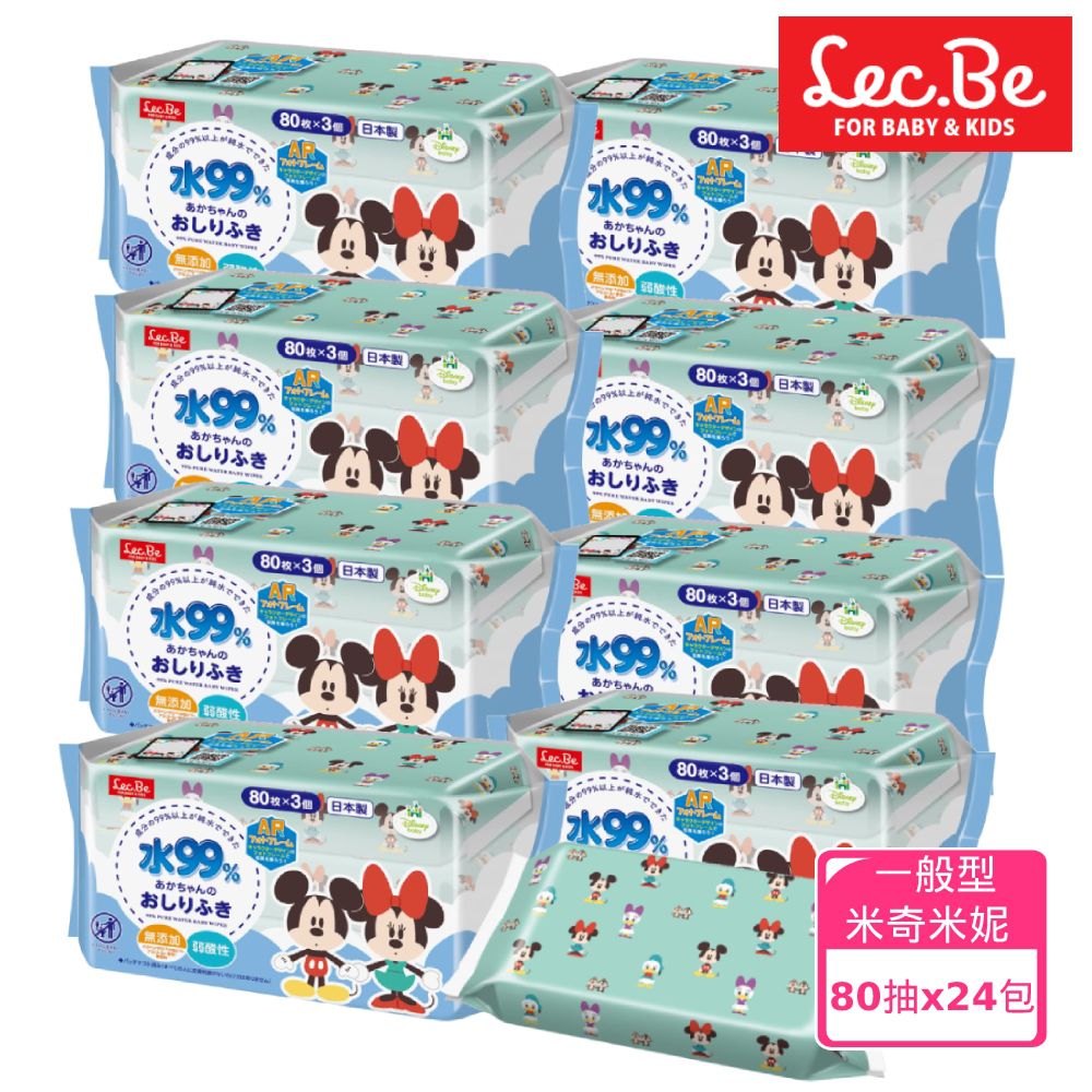 日本 LEC - 迪士尼純水99%濕紙巾-米奇米妮-24包入箱購組(免運)-80抽X24包入