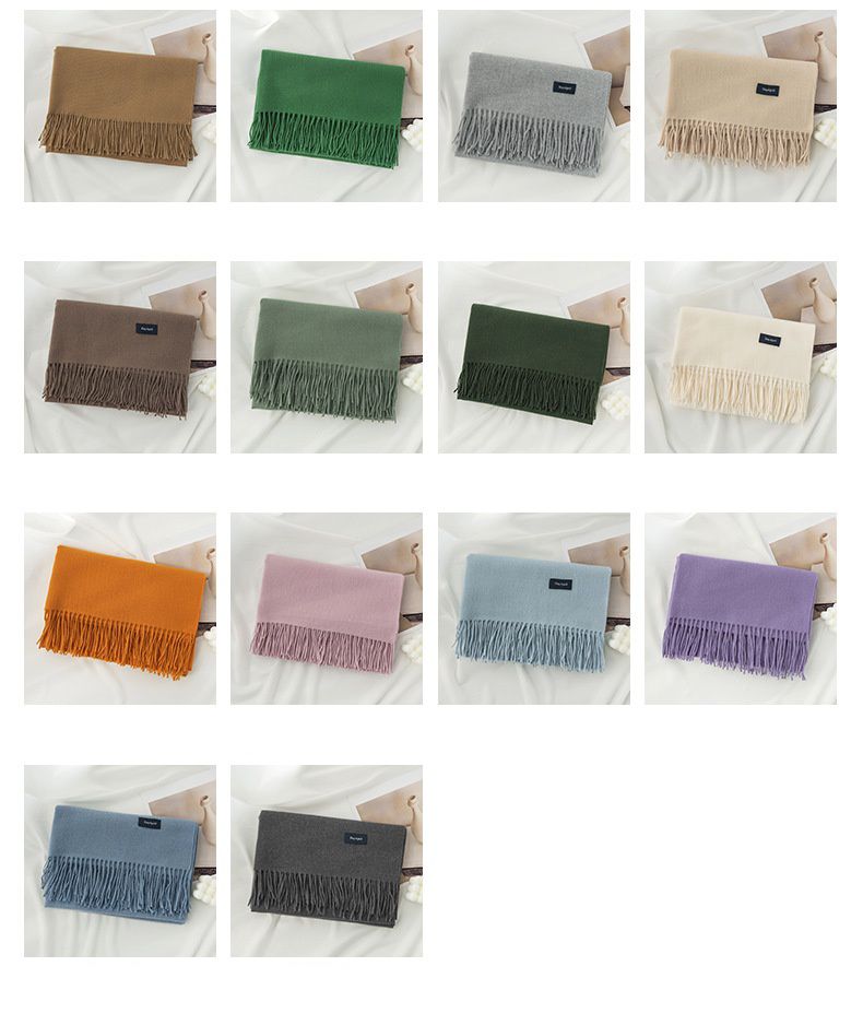 馬卡龍素色仿羊絨流蘇暖暖圍巾-奶咖啡色 (200x65cm)