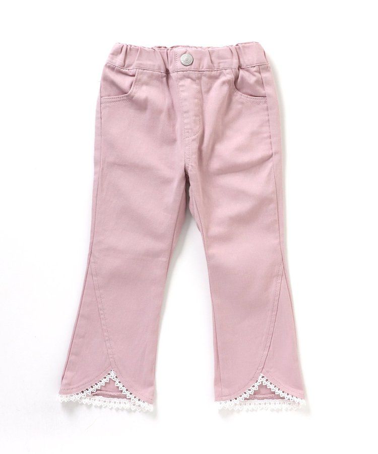 日本 apres les cours - 下擺蕾絲小喇叭美腳長褲-粉紅