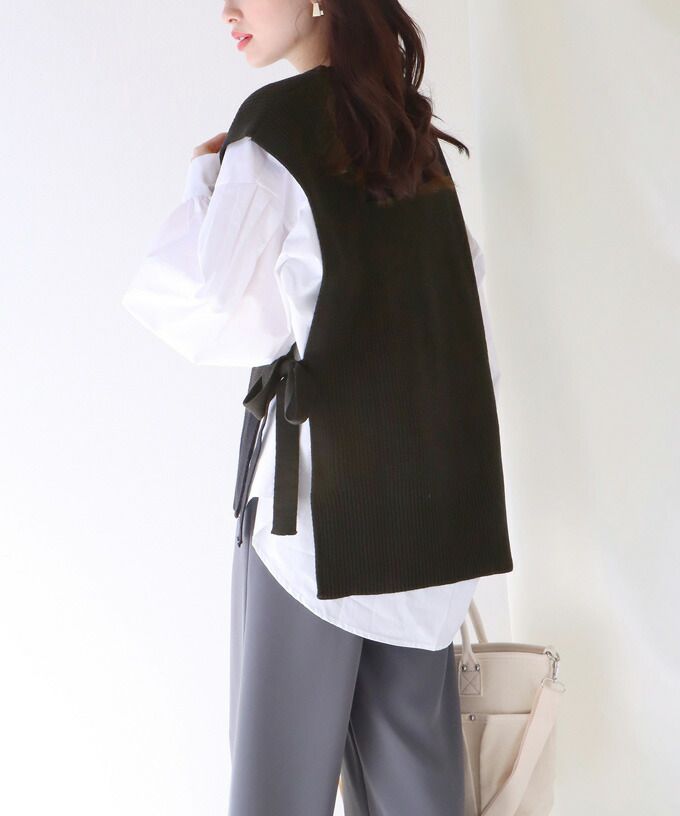 日本 BLUE EAST - 柔軟文藝綁帶針織背心-可可