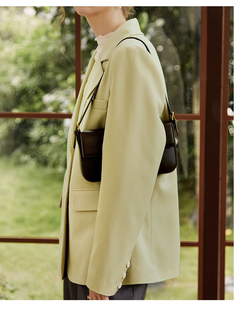時尚寬鬆休閒西裝外套-淺黃色