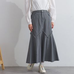 日本 Lupilien - 10oz修身V型魚尾丹寧長裙-灰