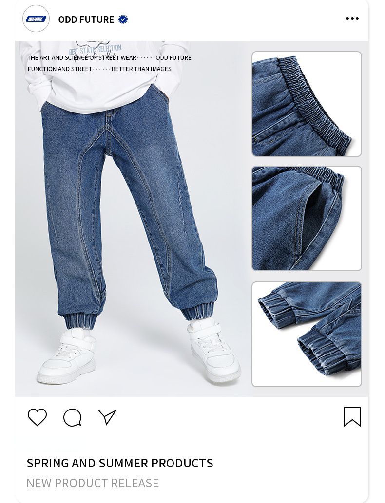 帥氣牛仔束口長褲-藍色