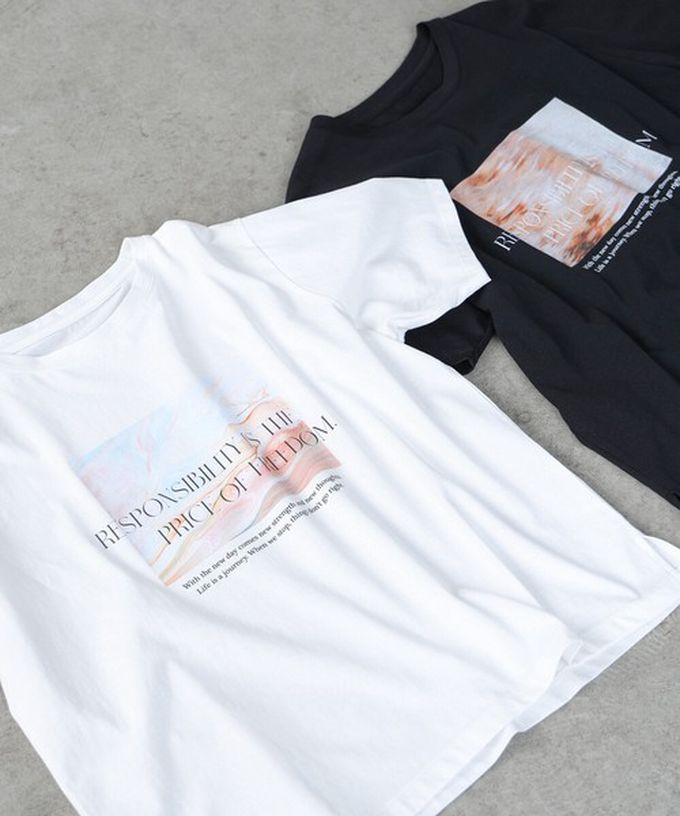 日本 Bab - 100%棉 俐落光影印花短袖T恤-白 (M)