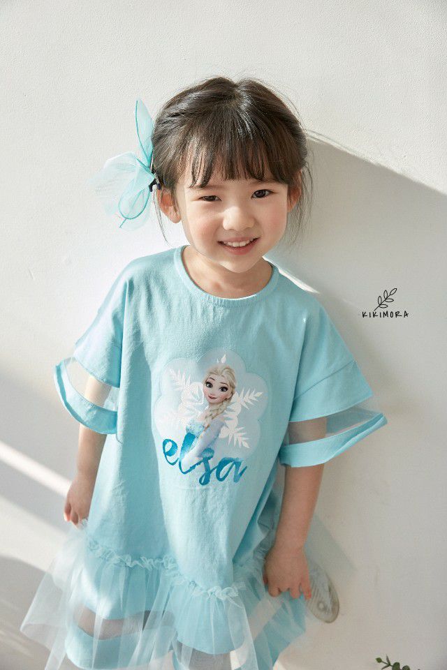 韓國 kikimora - 寬袖Elsa魚尾網紗洋裝-湖水綠