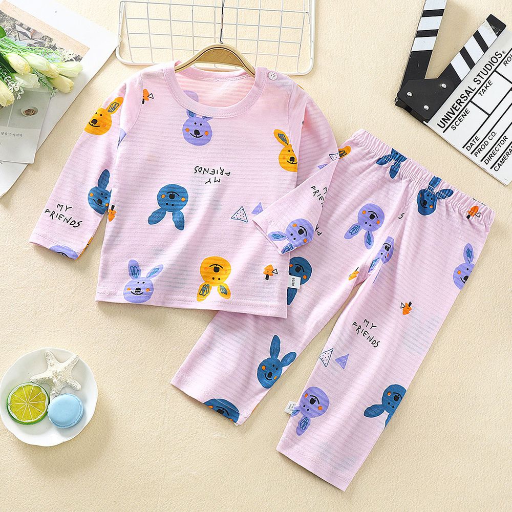超薄款竹節棉睡衣家居服長袖套裝-兔兔夥伴