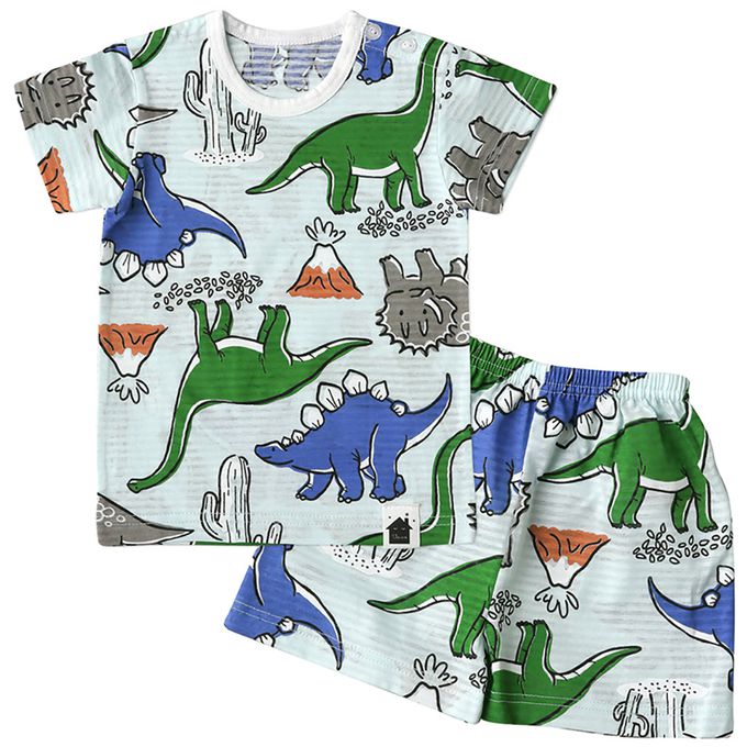 正韓 VOVO - 超優質嬰幼兒/兒童短袖100% 有機純棉家居服/睡衣-恐龍樂園