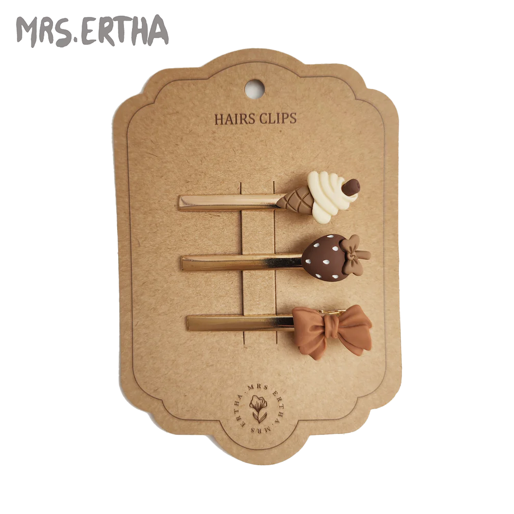 葡萄牙 MRS.ERTHA - 髮夾三入組-冰淇淋草莓蝴蝶結