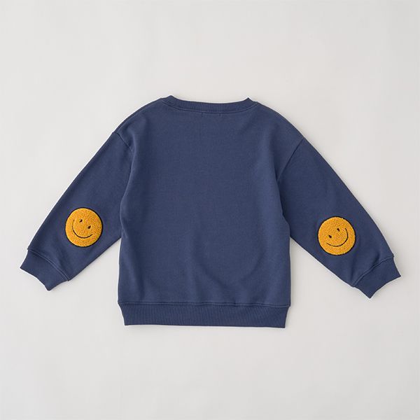 日本 b-ROOM - 療癒笑臉刺繡長袖上衣-深藍