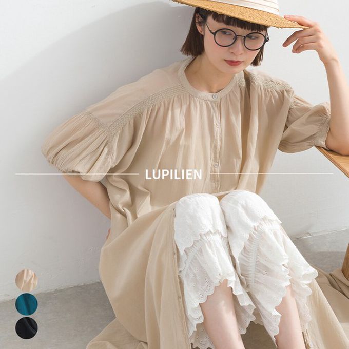 日本 Lupilien - 100%印度棉 輕盈巴里紗襯衫洋裝-淺卡其